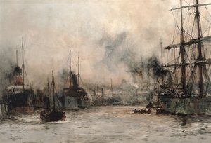 セントポールを背景にしたプールでの出荷、1912年（紙とボディカラーは紙の上）
